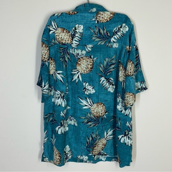 Island Shores Men's Button Down Floral Pineapple Hawaiian 100% Silk Shirt Sz XL - Picture 2 of 8